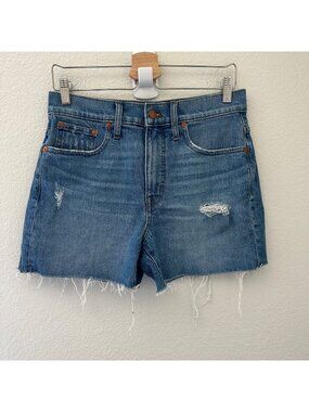 Madewell High Rise Denim Shorts Distressed Raw Hem Cotton Elastane Blend Blue 27